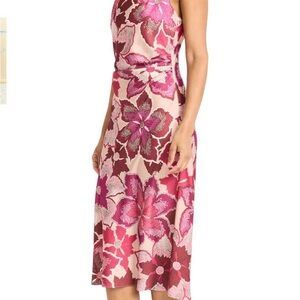 Maggy London Fuchsia and Maroon Floral Print Dress